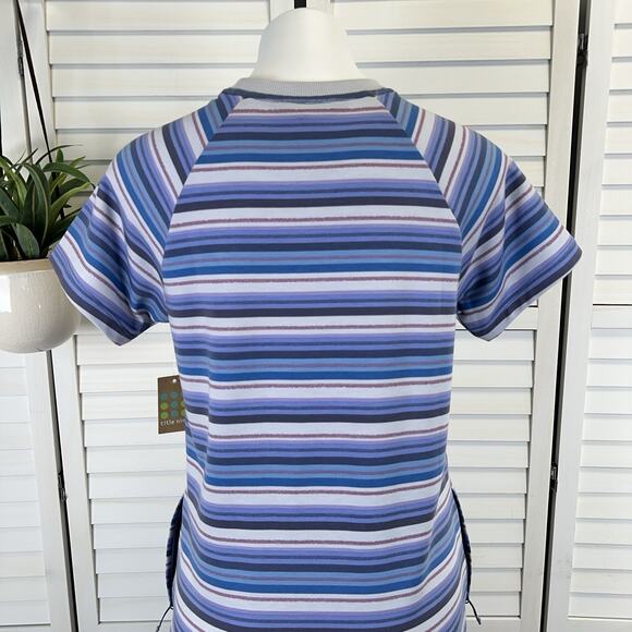 New Title Nine Hideaway Sweatshirt Dress Blue Horizon Stripe Short Sleeve Size S - Picture 6 of 12